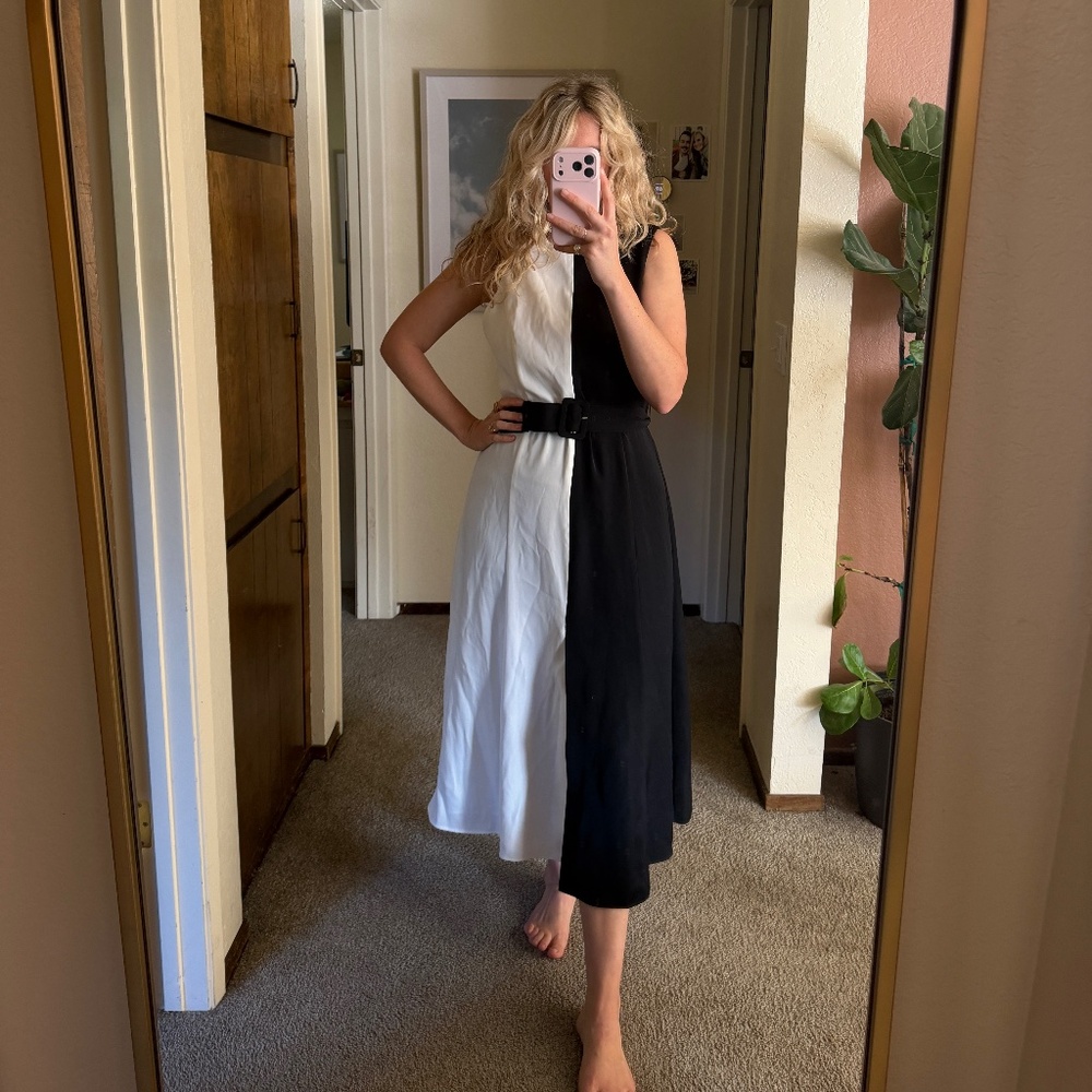 Black and White Two Tone Belt Dress